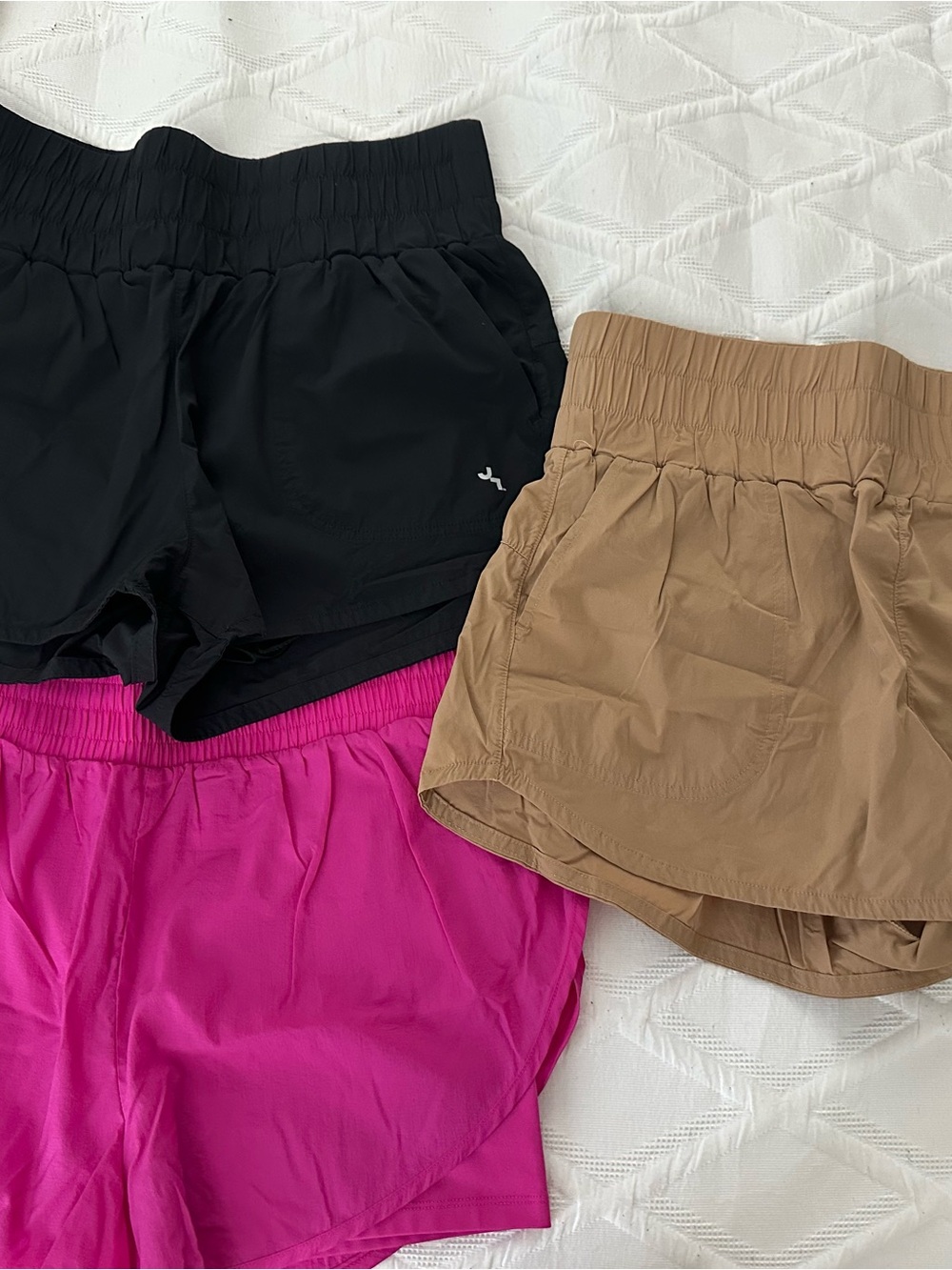JoyLab Women's Athletic Shorts Trio - Black, Fuchsia, Tan - Picture 2 of 2